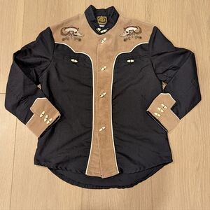 Kid's Made in Mexico Black and Tan Embroidered Western Shirt